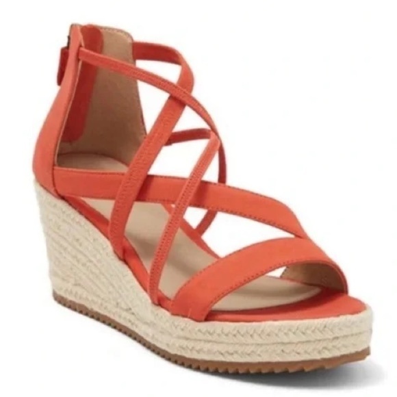 New Eileen Fisher Wanda Espadrille Wedge Sandal Strappy Coral Sz 9 - Picture 1 of 13